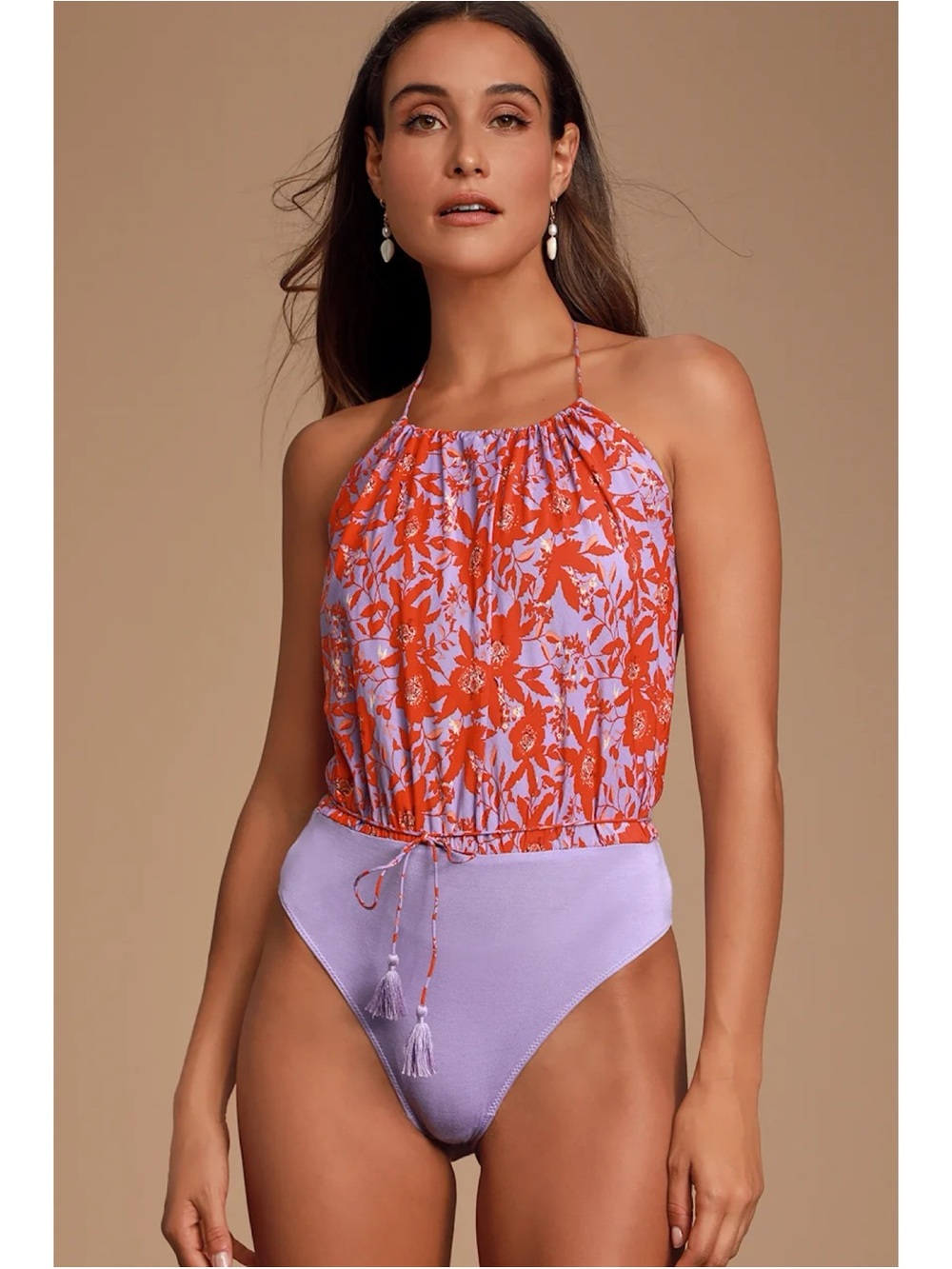 Intimately Free People “Liza” floral print halter-neckline bodysuit (large)